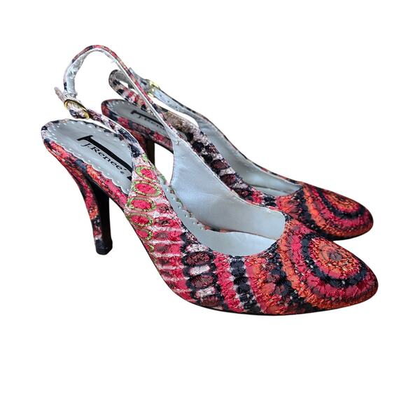 J. Renee 4" Heels Textured Textile Red Orange Black Womens Size 6.5 M Round Toe - Picture 2 of 8